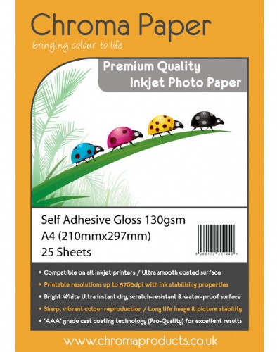 Chroma A4 130gsm Pro Gloss Self Adhesive Inkjet Photo Paper 500 Sheets